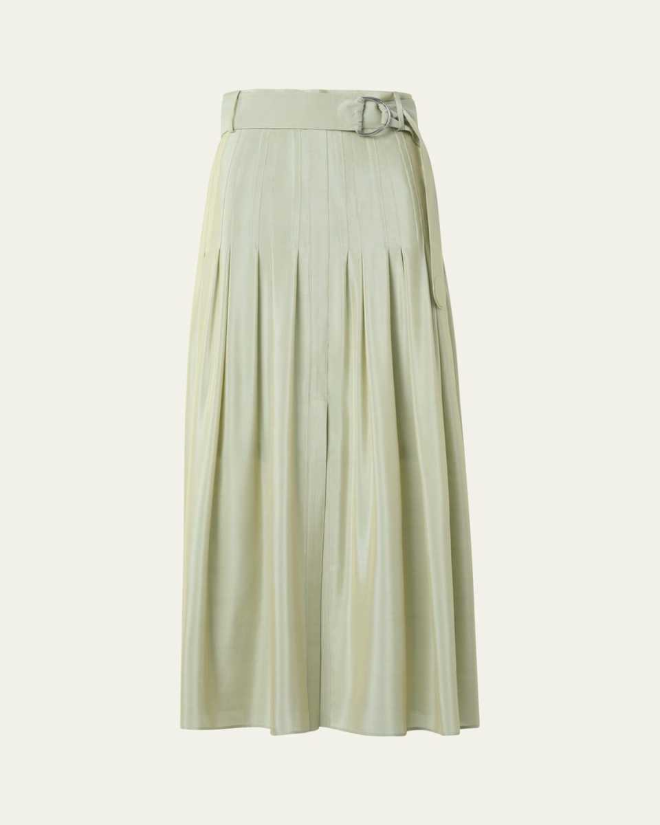 Pleated A-Line Batiste Midi Skirt